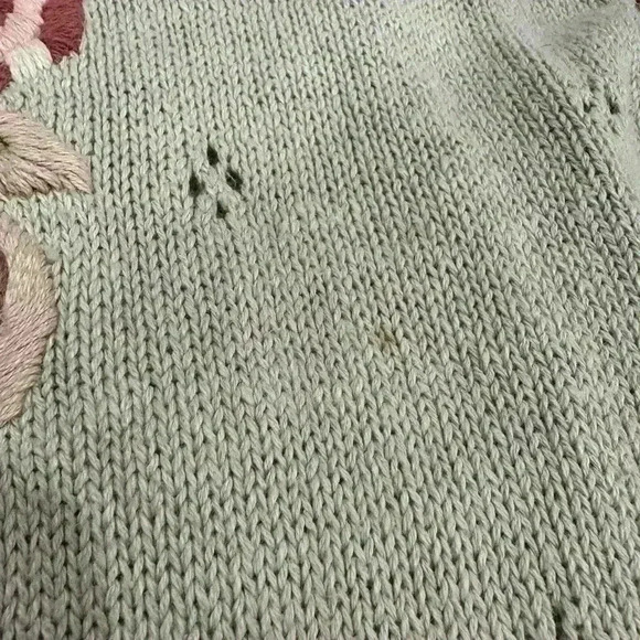 Margules vintage Knit Embroidered Cottagecore Mint Floral Cardigan Sweater large - Picture 6 of 6